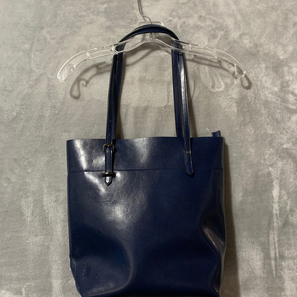 S-ZONE Navy Blue Split Cow Leather Tote Bag D03V201704 Adjustable Straps Large